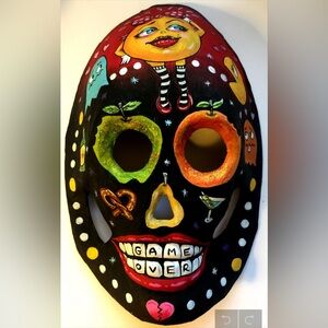 Ms. Pac Man Hand-Painted gamer ghost Mask One-of-a-kind Art piece by Liz Carroll